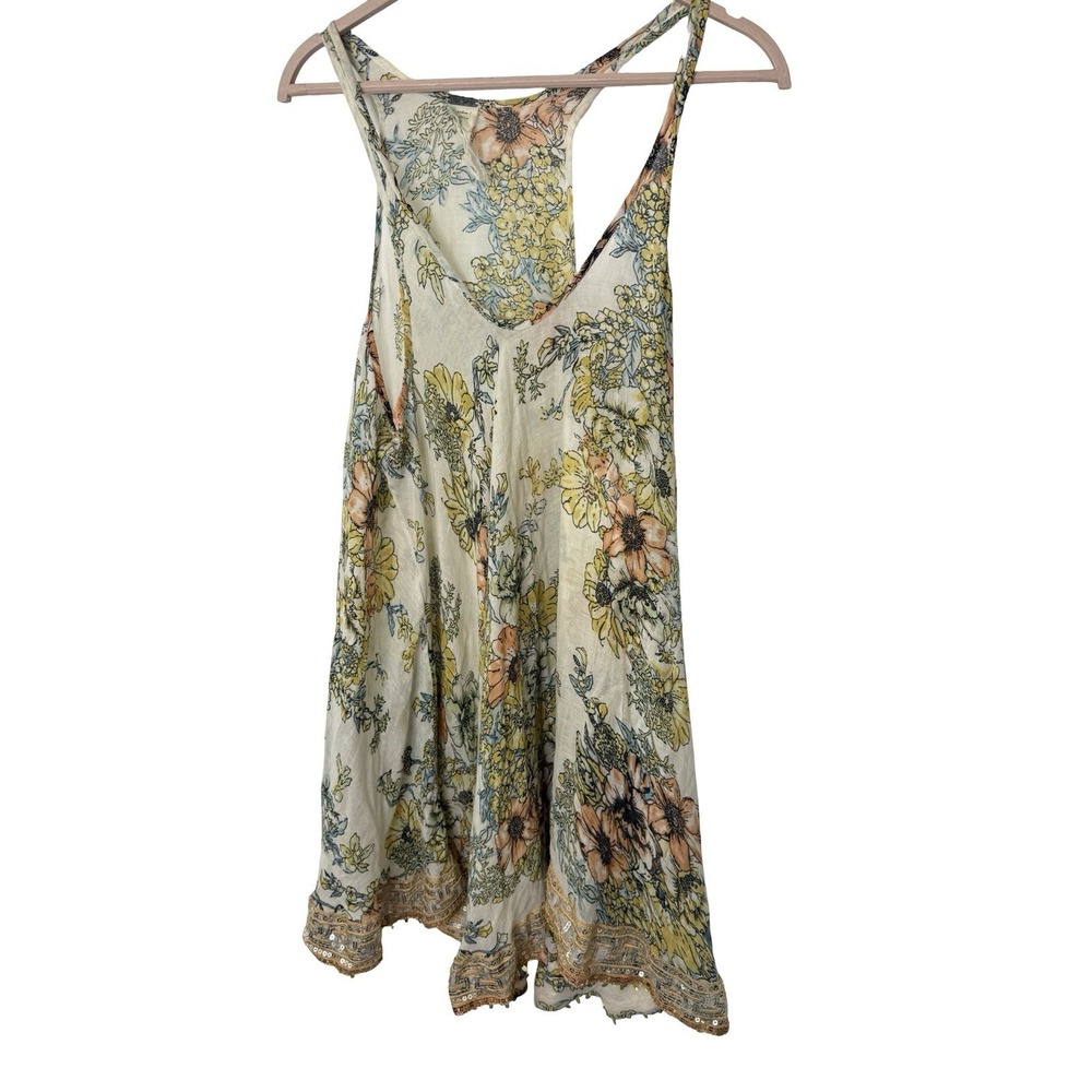 Vintage Free People trapeze floral sequin cover up sheer dress siz medium